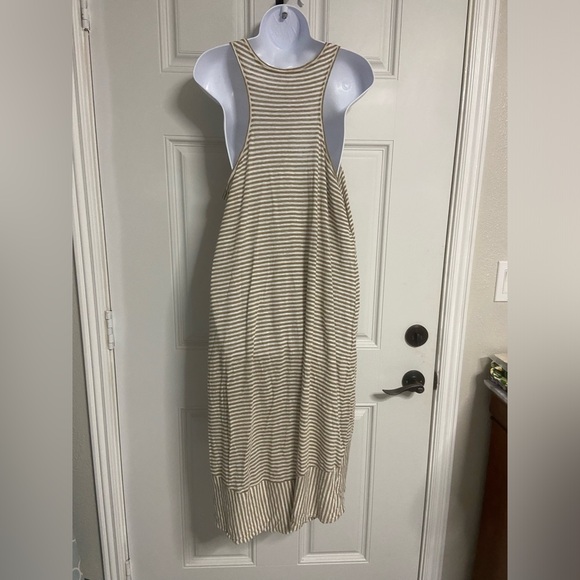 D4- EILEEN FISHER Tan-Cream Knit Stripe LINEN High-Low Tank Dress - Picture 5 of 7